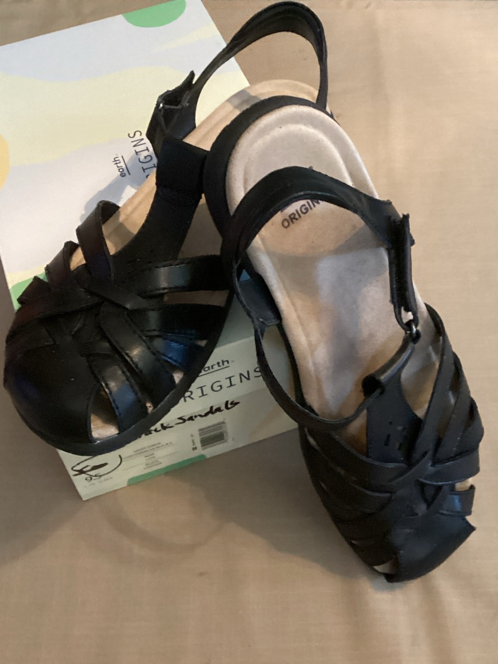 Earth Origins Black Women's Strappy Leather Sandals